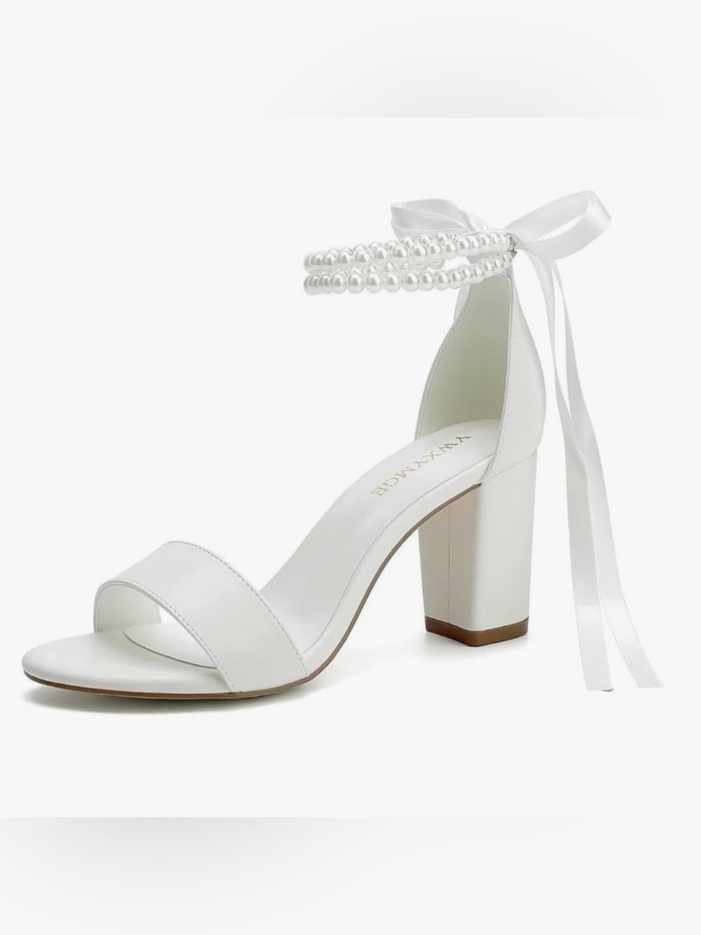 Pearl-Embellished Ankle-Tie Block Heel Sandals